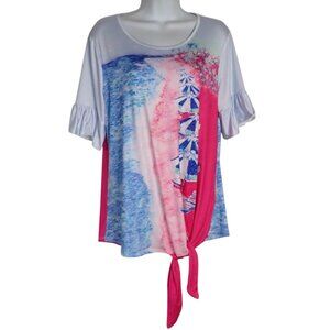 Leoma Lovegrove lido Beach Tie‎ Front Tunic Top Women M Colorful Cruise Vacation